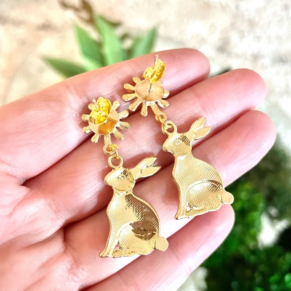 Floral Bunny Dangle Earrings - Picture 4 of 4